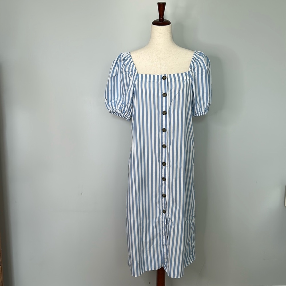 J.‎ CREW Midi Cottage Dress Striped Puff Sleeve  Size Small EUC